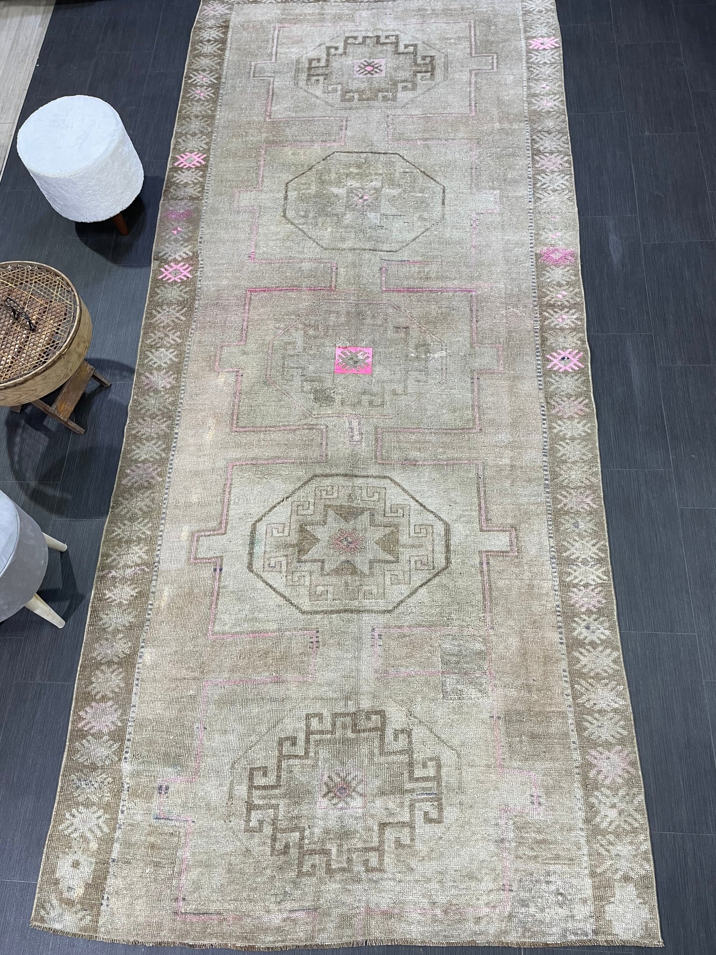 Muted Vintage RUG 5 x 11.6 TURKISH Rug Antique Rug Vintage Rug Wool Oushak Rug Large Handmade Rug Hand Knotted Rug