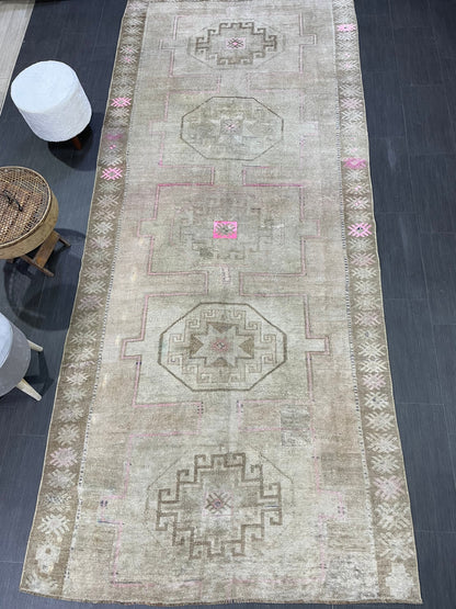 Muted Vintage RUG 5 x 11.6 TURKISH Rug Antique Rug Vintage Rug Wool Oushak Rug Large Handmade Rug Hand Knotted Rug