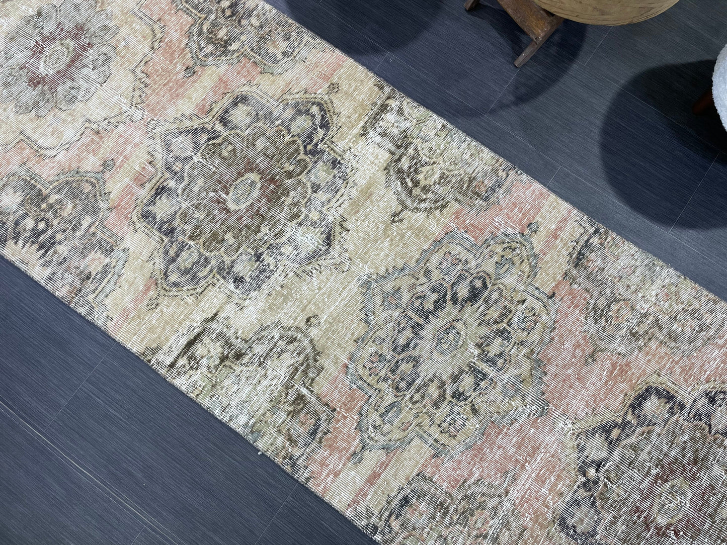 Distressed VINTAGE Rugs, Handmade Runner Rug, Oushak 2.7 x 7.6 Rug, Rustic Runner Rug, Antique Rug, Turkish Rug, Farmhouse Rug, Wool rug