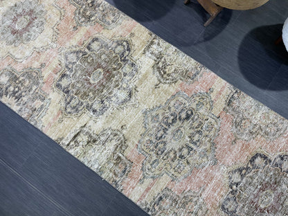 Distressed VINTAGE Rugs, Handmade Runner Rug, Oushak 2.7 x 7.6 Rug, Rustic Runner Rug, Antique Rug, Turkish Rug, Farmhouse Rug, Wool rug