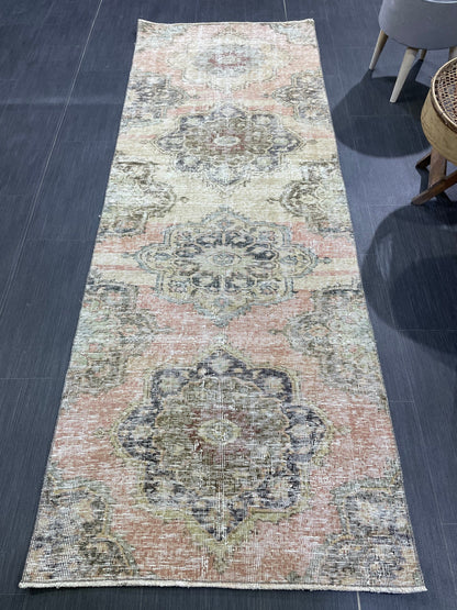 Distressed VINTAGE Rugs, Handmade Runner Rug, Oushak 2.7 x 7.6 Rug, Rustic Runner Rug, Antique Rug, Turkish Rug, Farmhouse Rug, Wool rug