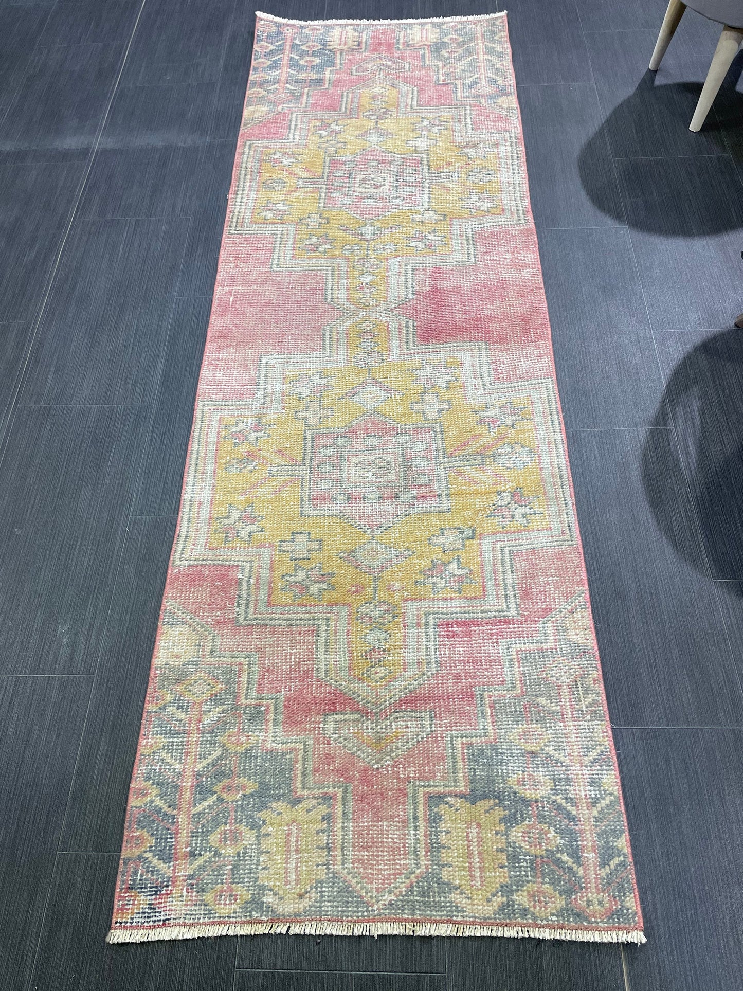 Distressed VINTAGE Rugs, Handmade 2 x 6.7 Runner Rug, Oushak Rug, Wool Rustic Runner Rug, Antique Runner Rug, Turkish Rug, Short Runner Rug,