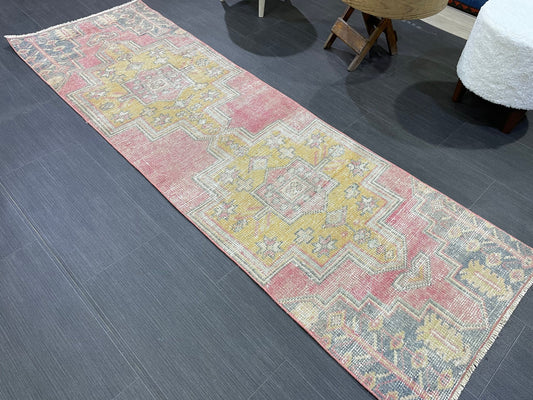 Distressed VINTAGE Rugs, Handmade 2 x 6.7 Runner Rug, Oushak Rug, Wool Rustic Runner Rug, Antique Runner Rug, Turkish Rug, Short Runner Rug,