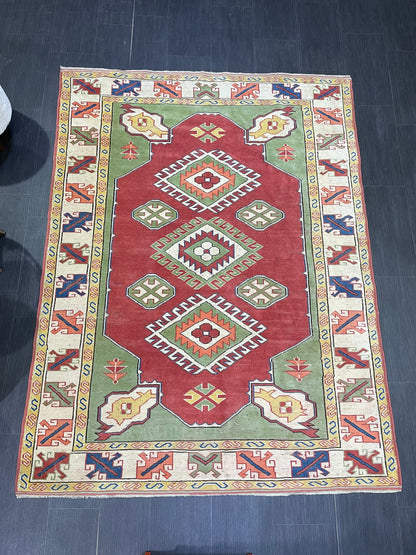 Vintage Turkish Rug, Vintage Persian 5.2 x 7 Rug, Wool Rug Wool Oushak Rug, Handmade Rugs, Hand Knotted Rug