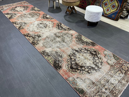 Turkish Distressed Runner Rug, Persian Runner 3 x 12 Rug, Vintage Runner Rug, Hallway Runner Rug,  Kitchen Runner Rug, Wool Runner Rug