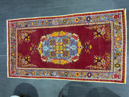 Vintage RUG, TURKISH 3 x 5.6 Rug, Wool Oriental Rug, Handmade Rugs, Red Oriental rug, Hand Knotted rug