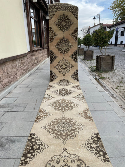 Handmade Extra Long Turkish Runner Very Long Oushak Runner Rug 2.8 x 22.7 ft Vintage Runner Rug Pink XL Muted Runner Rug Staircase Runner