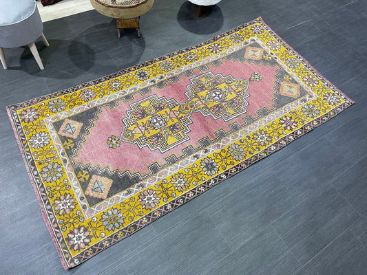 Vintage Rug, Turkish 3.7 x 7 Rug Oushak Rug, Handmade Rug, Muted Rug, Vintage Turkish Rug, Farmhouse Rug, Vintage Rug, Wool rug