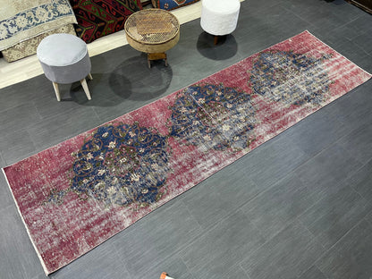 DISTRESSED Oushak Runner Rug, Turkish Runner 2.9 x 12.2 Rug, Vintage Runner Rug, Hallway Runner Rug, Kitchen Runner Rug, Wool Runner Rug