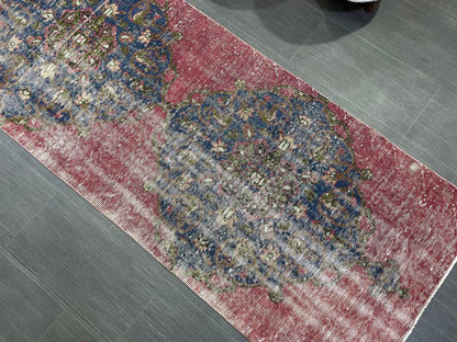 DISTRESSED Oushak Runner Rug, Turkish Runner 2.9 x 12.2 Rug, Vintage Runner Rug, Hallway Runner Rug, Kitchen Runner Rug, Wool Runner Rug