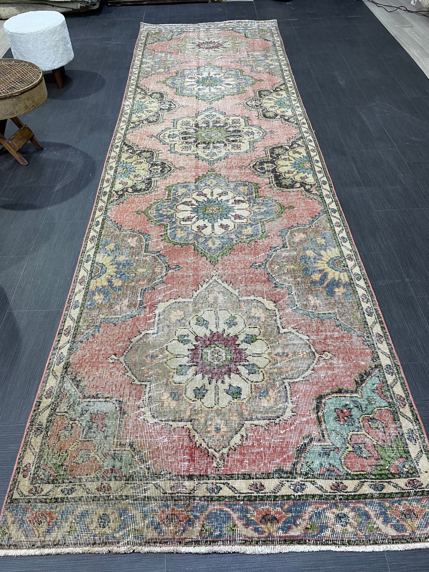 Handmade Runner Rug, Turkish Runner 3.7 x 12.4 Rug, Vintage Runner Rug, Hallway Runner Rug Kitchen Runner Rug, Hand Knotted Wool Runner Rug,