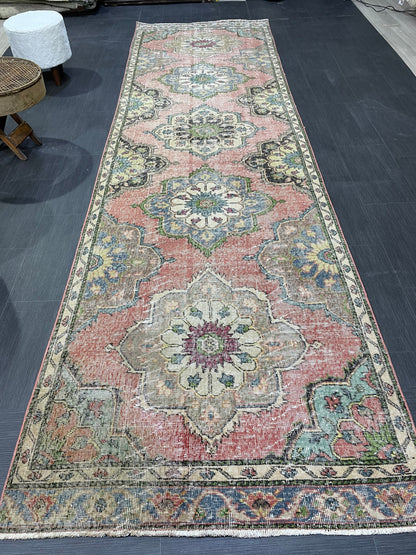 Handmade Runner Rug, Turkish Runner 3.7 x 12.4 Rug, Vintage Runner Rug, Hallway Runner Rug Kitchen Runner Rug, Hand Knotted Wool Runner Rug,