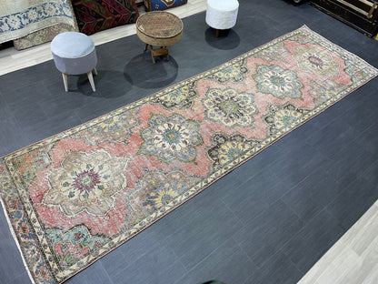 Handmade Runner Rug, Turkish Runner 3.7 x 12.4 Rug, Vintage Runner Rug, Hallway Runner Rug Kitchen Runner Rug, Hand Knotted Wool Runner Rug,