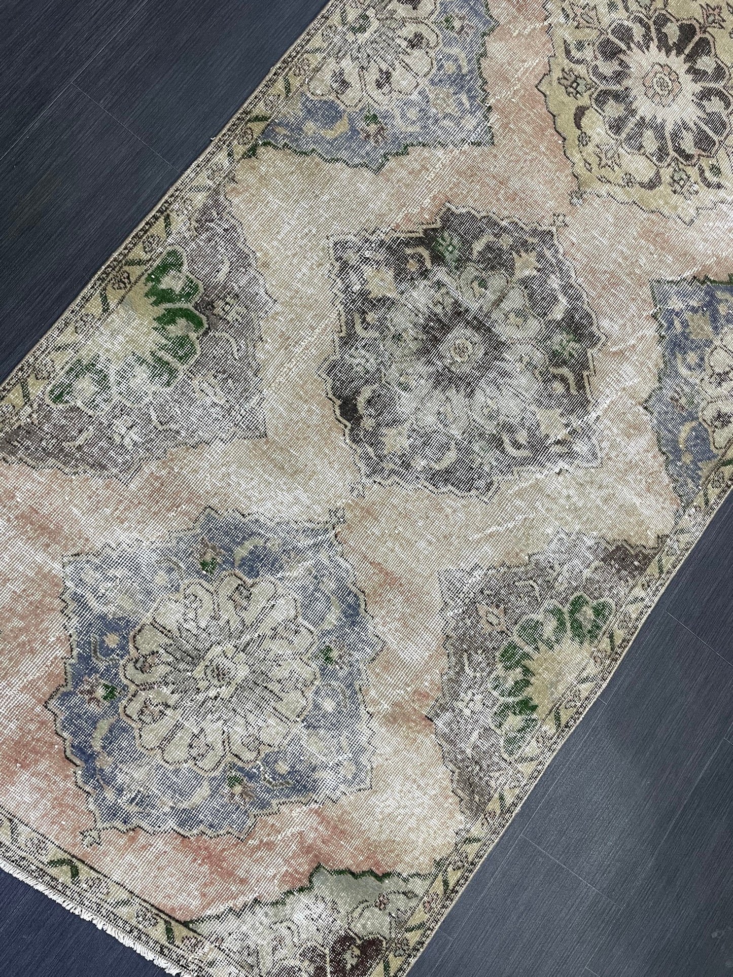 Muted Oushak Runner 3.8 x 11.7 Rug, Vintage Runner Rug, Hallway Runner Rug, Antique Runner Rug Wool Runner Rug Distressed Runner Rug