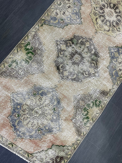 Muted Oushak Runner 3.8 x 11.7 Rug, Vintage Runner Rug, Hallway Runner Rug, Antique Runner Rug Wool Runner Rug Distressed Runner Rug