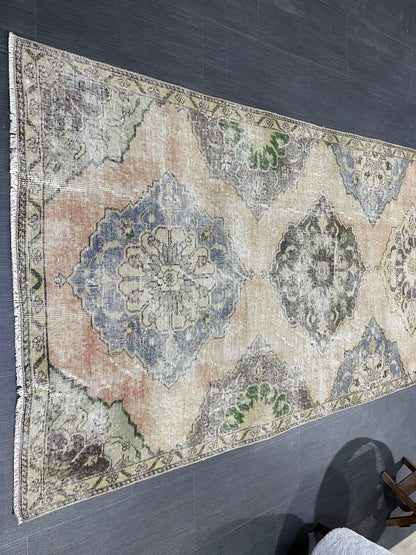 Muted Oushak Runner 3.8 x 11.7 Rug, Vintage Runner Rug, Hallway Runner Rug, Antique Runner Rug Wool Runner Rug Distressed Runner Rug
