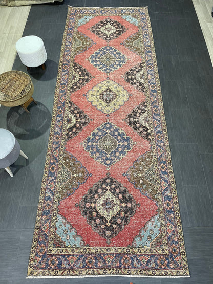 Turkish Runner Rug, Persian Distressed Runner 4.8 x 13.2 Rug, Vintage Runner Rug, Hallway Runner Rug,  Kitchen Runner Rug, Wool Runner Rug