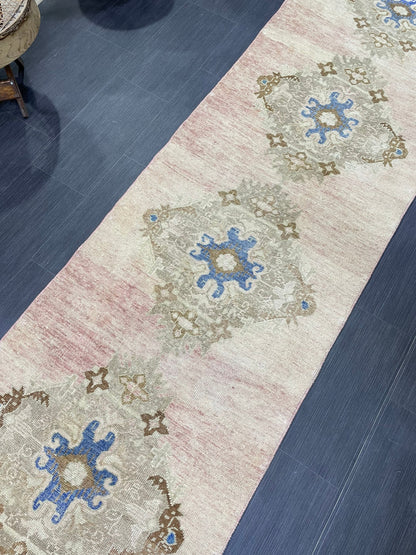 Muted Runner Rug, Turkish Runner 2.10 x 11.5 Rug, Vintage Runner Rug, Hallway Runner Rug, Hand Knotted Runner Rug, Wool Handmade Runner