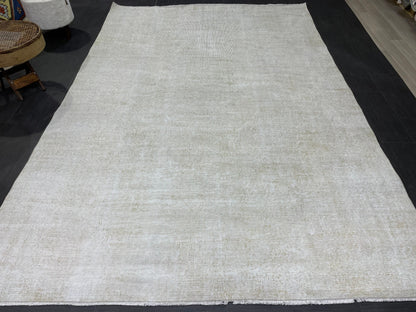 Neutral RUG, TURKISH Rug 6.4 x 9.4, Vintage Rug, Natural Wool Oushak Rug, Handmade Persian Rugs Vintage Plain Rug Neutral Oriental