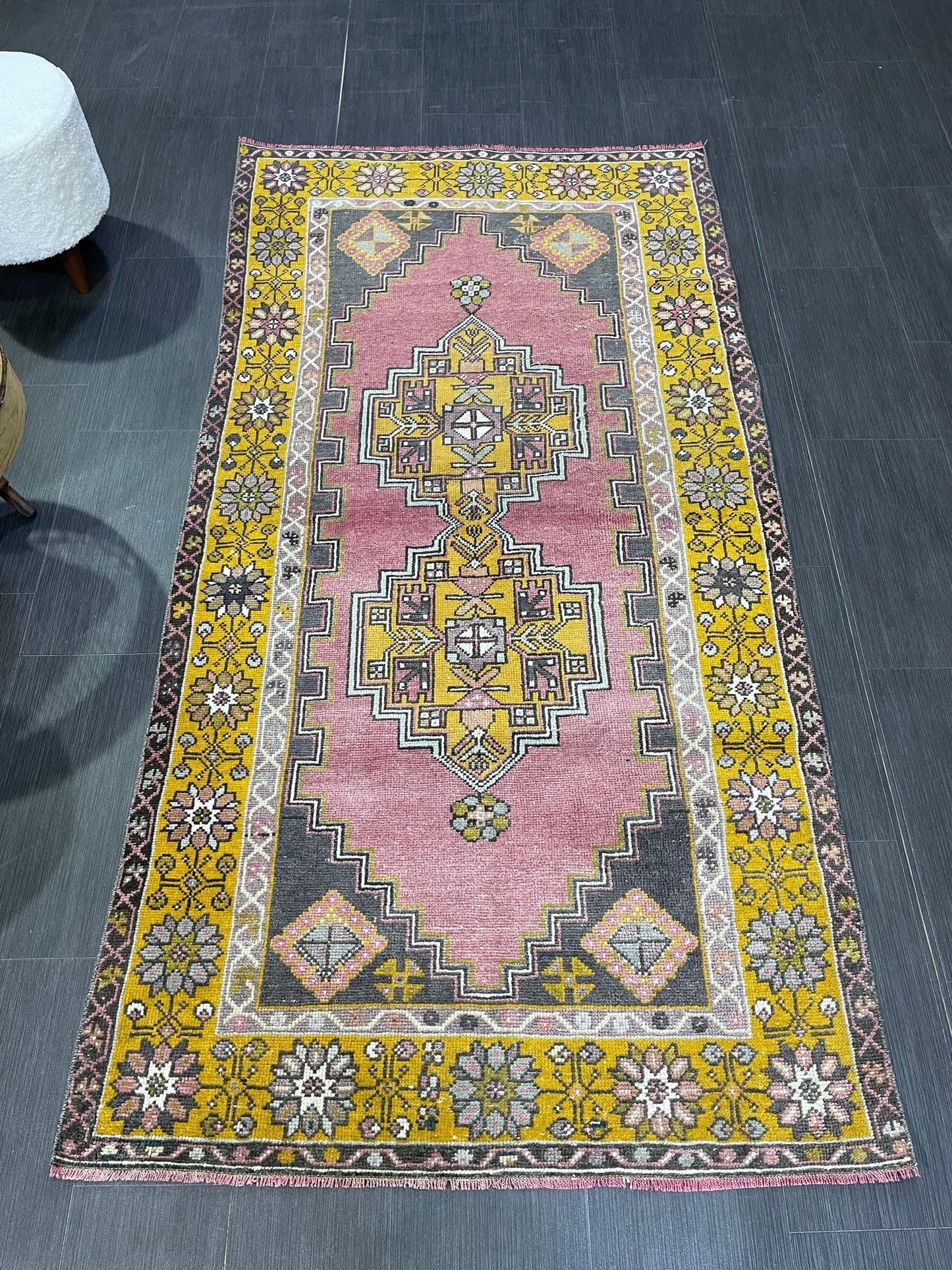 Vintage Rug, Turkish 3.7 x 7 Rug Oushak Rug, Handmade Rug, Muted Rug, Vintage Turkish Rug, Farmhouse Rug, Vintage Rug, Wool rug