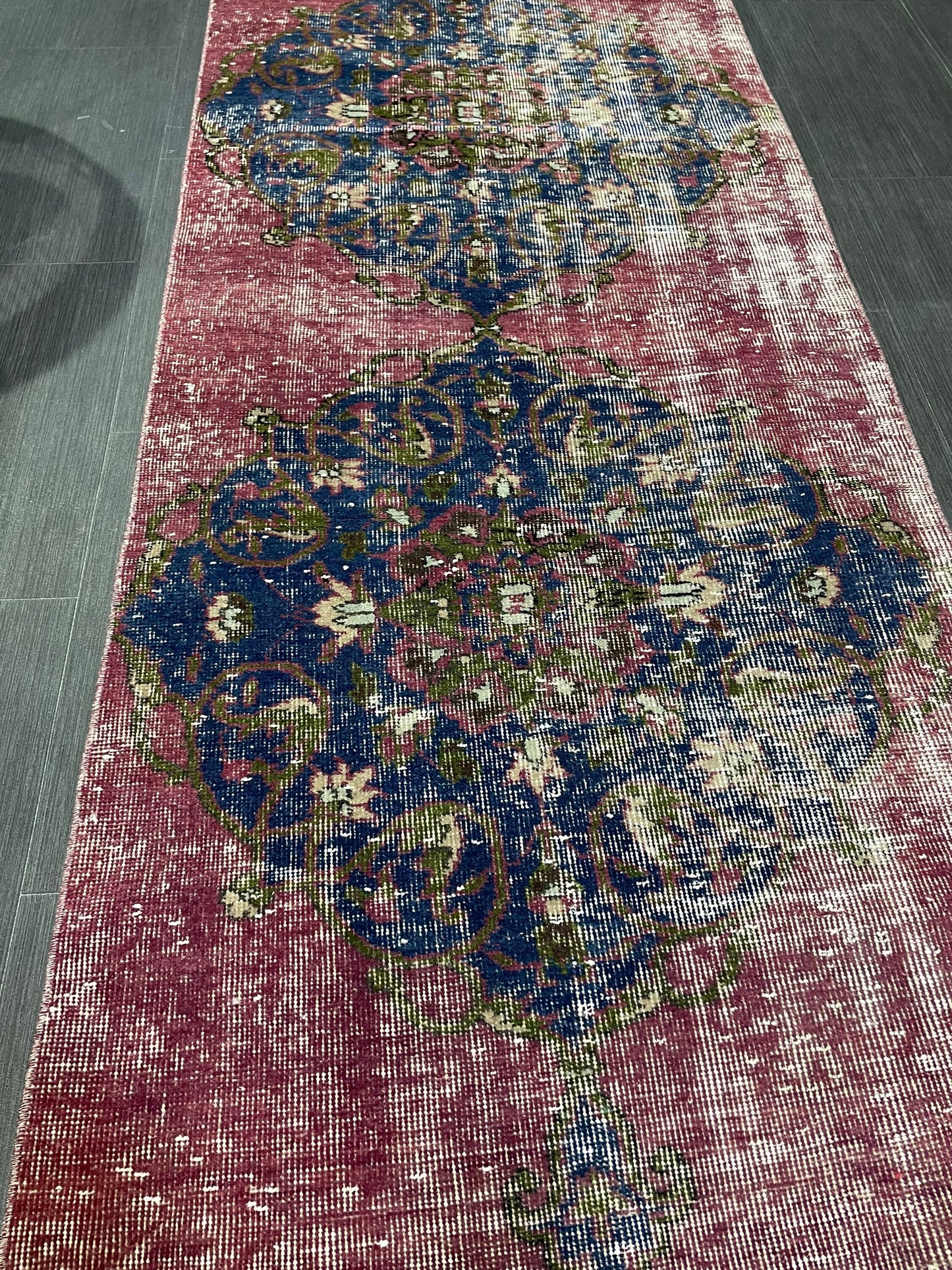 DISTRESSED Oushak Runner Rug, Turkish Runner 2.9 x 12.2 Rug, Vintage Runner Rug, Hallway Runner Rug, Kitchen Runner Rug, Wool Runner Rug