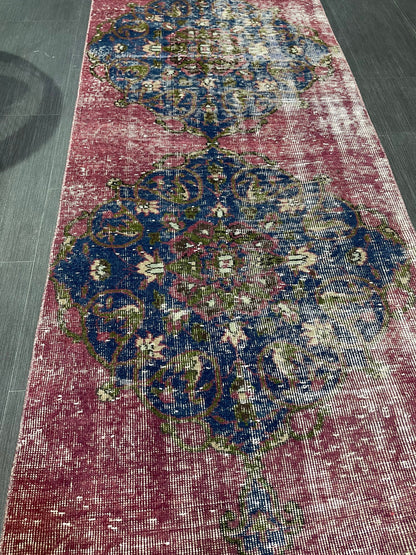 DISTRESSED Oushak Runner Rug, Turkish Runner 2.9 x 12.2 Rug, Vintage Runner Rug, Hallway Runner Rug, Kitchen Runner Rug, Wool Runner Rug