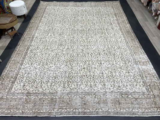 NEUTRAL Handmade Rug, NATURAL Vintage Turkish 8 x 11.3 Rug, Handmade Rugs, Oushak Rug, Turkish Oushak Rug, Hand Knotted Rug Distressed Rug