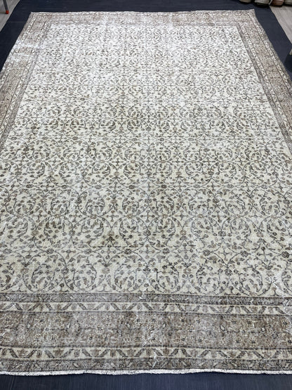 NEUTRAL Handmade Rug, NATURAL Vintage Turkish 8 x 11.3 Rug, Handmade Rugs, Oushak Rug, Turkish Oushak Rug, Hand Knotted Rug Distressed Rug