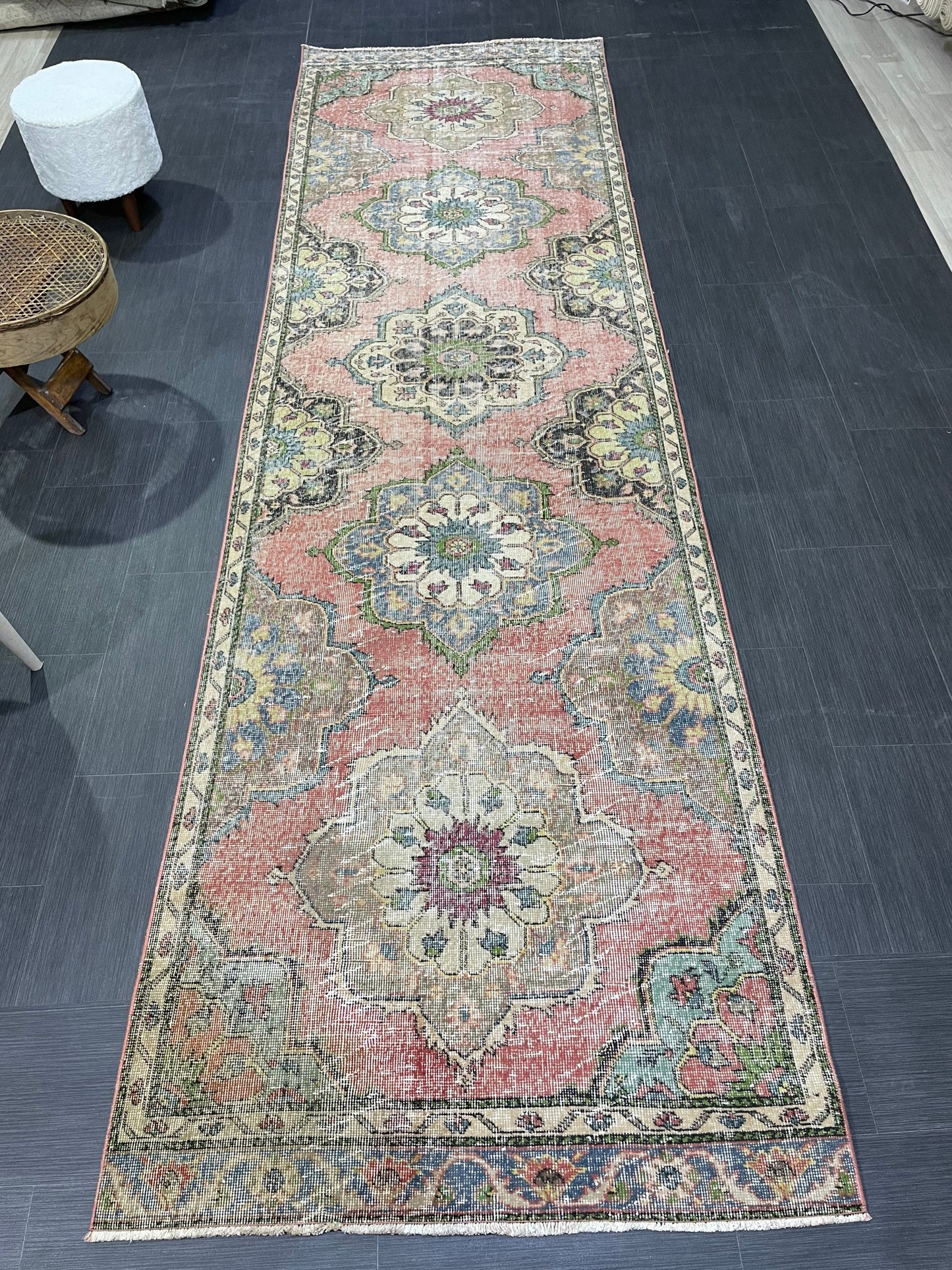 Handmade Runner Rug, Turkish Runner 3.7 x 12.4 Rug, Vintage Runner Rug, Hallway Runner Rug Kitchen Runner Rug, Hand Knotted Wool Runner Rug,