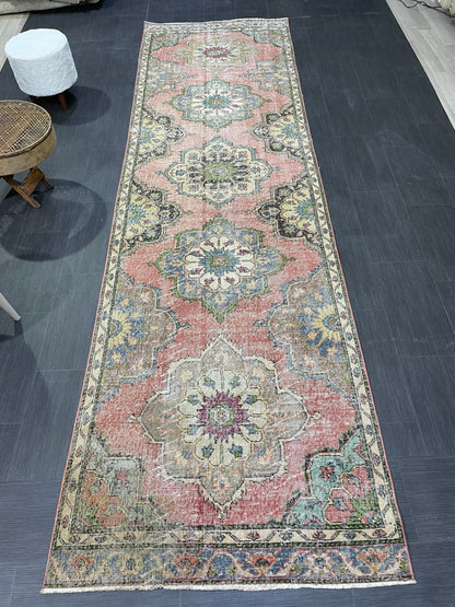 Handmade Runner Rug, Turkish Runner 3.7 x 12.4 Rug, Vintage Runner Rug, Hallway Runner Rug Kitchen Runner Rug, Hand Knotted Wool Runner Rug,