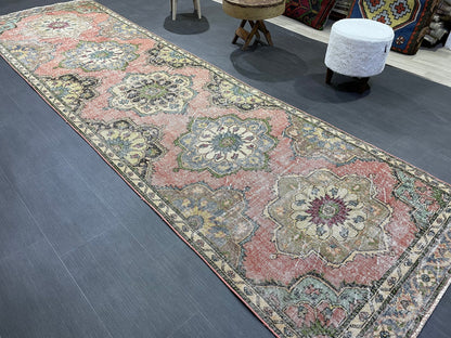 Handmade Runner Rug, Turkish Runner 3.7 x 12.4 Rug, Vintage Runner Rug, Hallway Runner Rug Kitchen Runner Rug, Hand Knotted Wool Runner Rug,