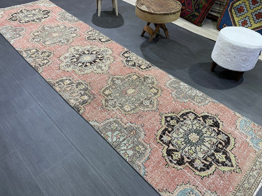 VINTAGE RUNNER Rug, Distressed Turkish 2.10 x 10.7 Runner Rug, Oushak Runner Rug, Hand woven Rug, Oriental runner Rug