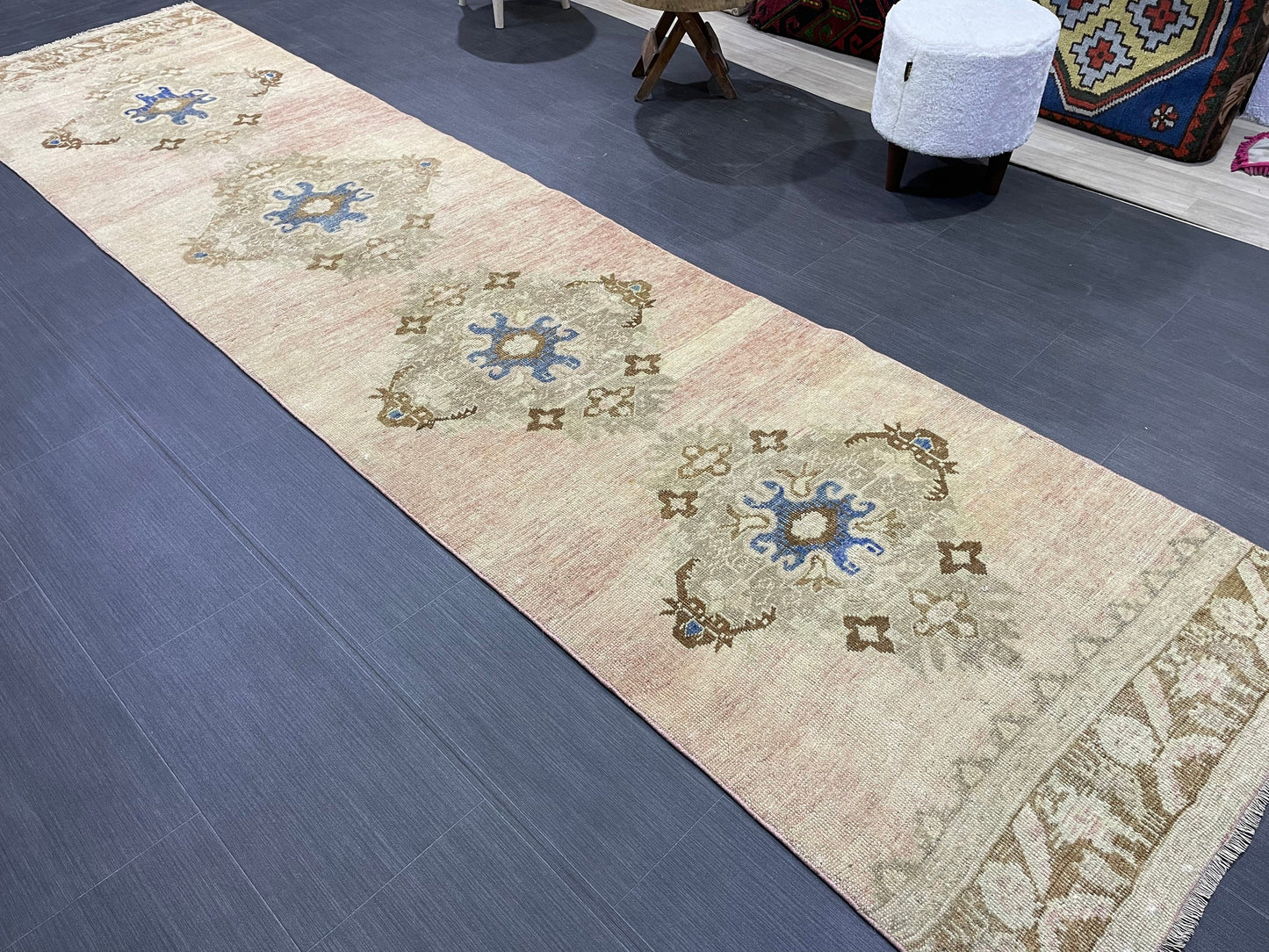 Muted Runner Rug, Turkish Runner 2.10 x 11.5 Rug, Vintage Runner Rug, Hallway Runner Rug, Hand Knotted Runner Rug, Wool Handmade Runner