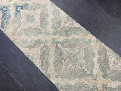 Muted  Handmade Runner Rug, Turkish Runner 2.7 x 13 Rug, Vintage Runner Rug Hallway Runner Rug, Hand Knotted Runner Rug, Persian Runner