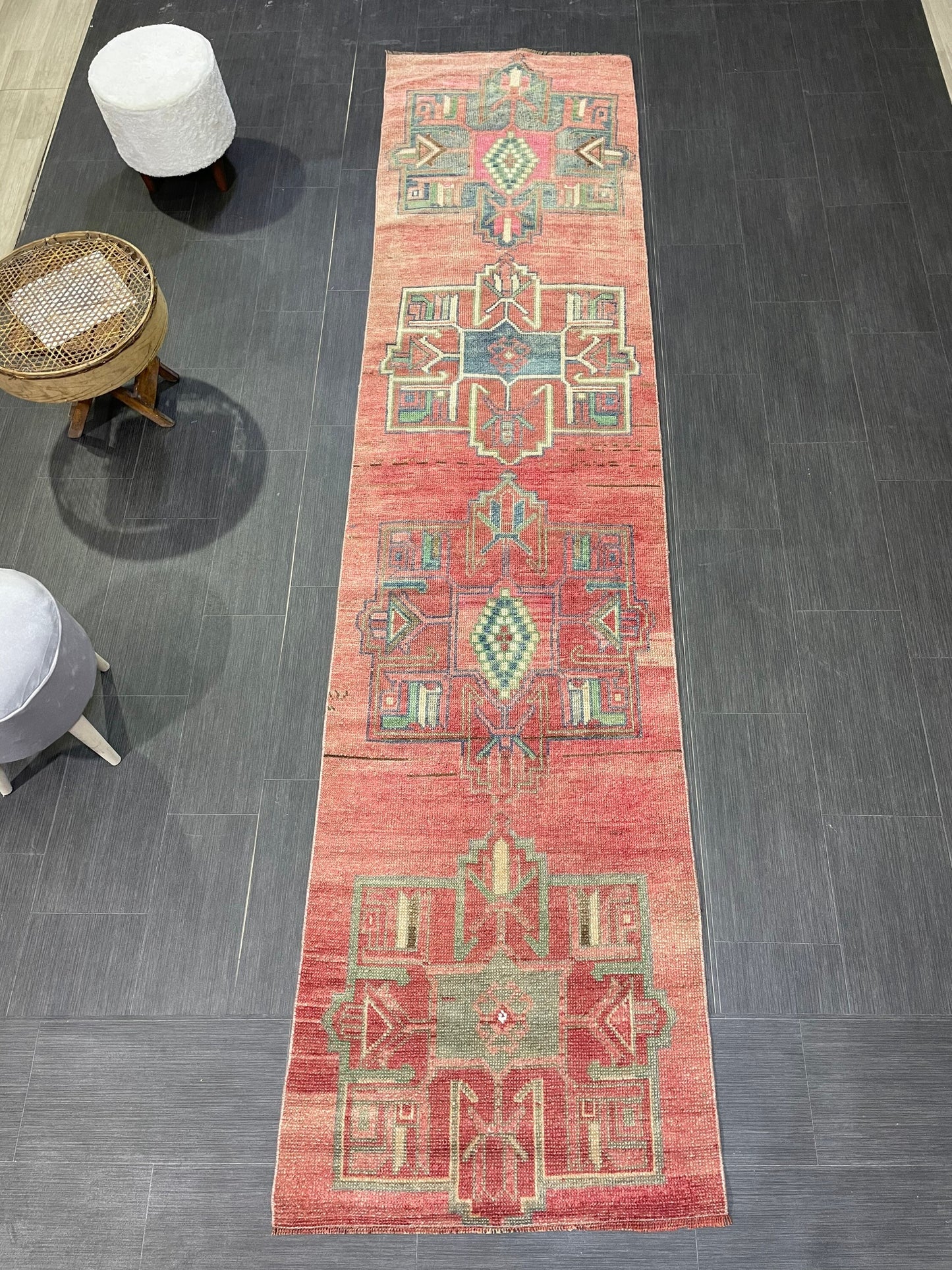 Handmade Runner Rug, 2.8 x 11.2 Turkish Runner Rug, Vintage Runner Rug, Hallway Runner Rug,Hand Knotted Runner Rug Wool Oushak Runner