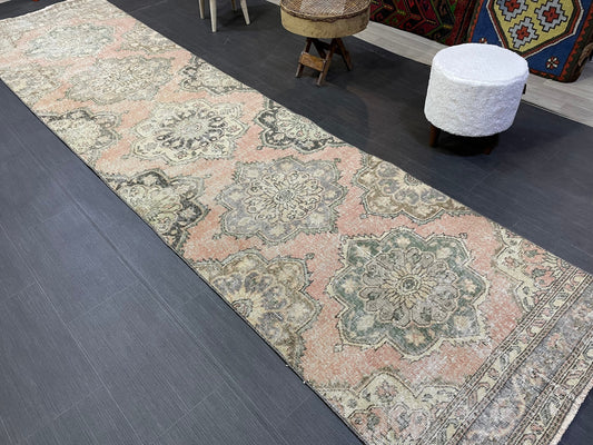 Hand Knotted Runner Rug, Antique  Runner Rug, TURKISH Runner 3 x 12.7, Vintage Runner Rug, Distressed Runner Rug Kitchen Runner