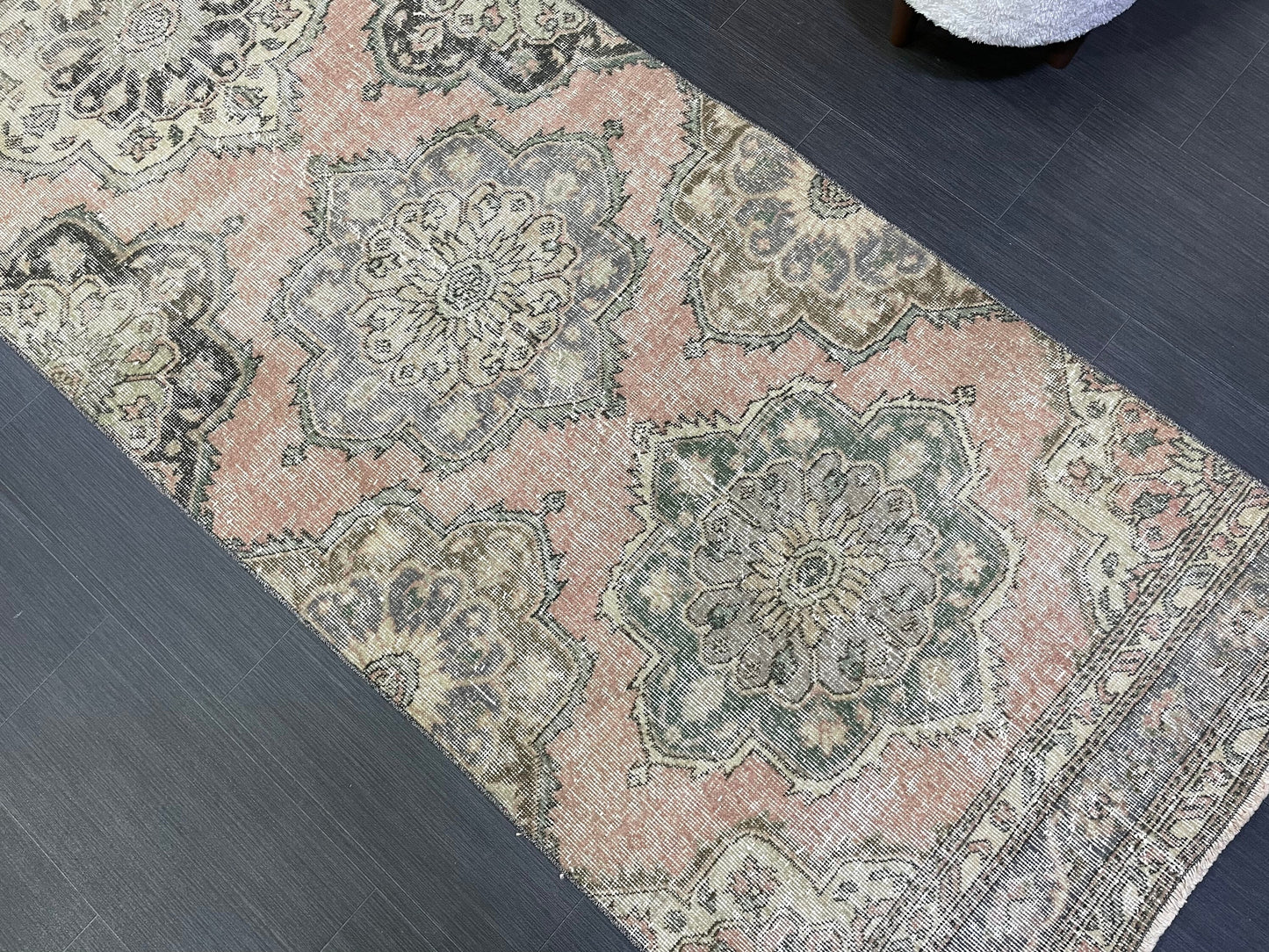 Hand Knotted Runner Rug, Antique  Runner Rug, TURKISH Runner 3 x 12.7, Vintage Runner Rug, Distressed Runner Rug Kitchen Runner