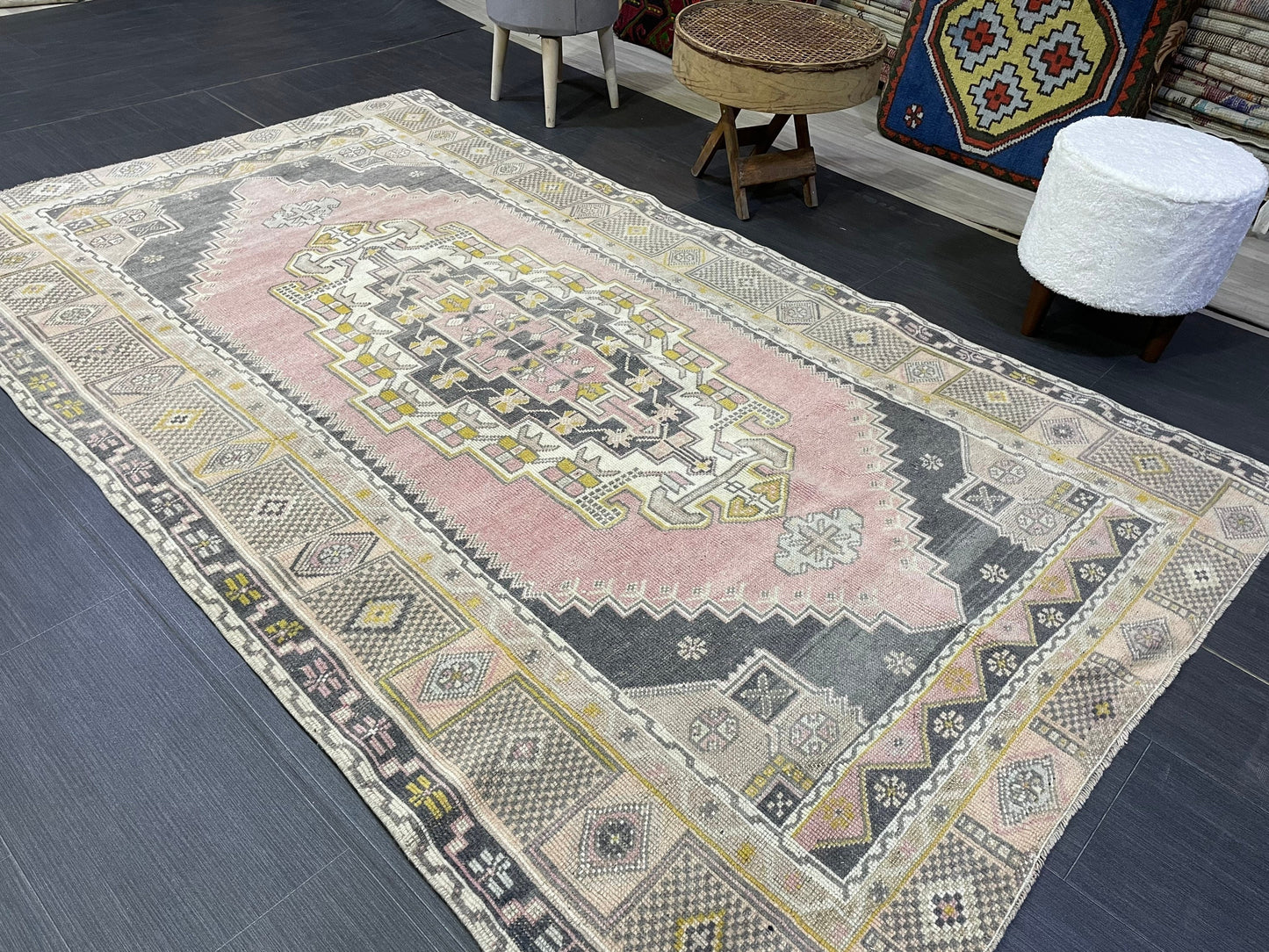 Hand Knotted Rug, Oushak 4.8 x 7.7 Rug, Rustic Rug, Handmade Rug, Turkish Rug, Farmhouse Rug, Vintage Rug, Wool rug