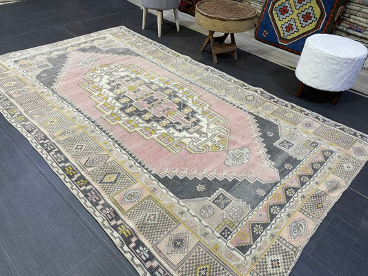 Hand Knotted Rug, Oushak 4.8 x 7.7 Rug, Rustic Rug, Handmade Rug, Turkish Rug, Farmhouse Rug, Vintage Rug, Wool rug