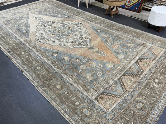 Wool TURKISH Rug, Muted Handmade 6.7 x 12.5 Rug, Hand Knotted Rug, Oushak Rug, Vintage Oriental Rug, Muted Persian Rug, Anatolian Rug
