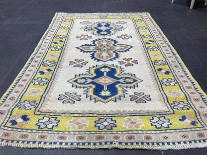 TURKISH HANDMADE Rug 3 x 4.3 Vintage Rug Oushak Rug, Traditional Rug Oriental Rug Hand Knotted Rug Wool Rug, Wholesale Rug