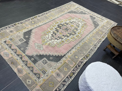 Hand Knotted Rug, Oushak 4.8 x 7.7 Rug, Rustic Rug, Handmade Rug, Turkish Rug, Farmhouse Rug, Vintage Rug, Wool rug