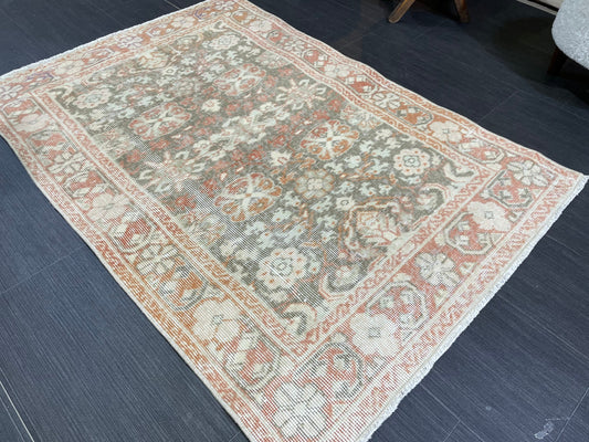 Wool Handmade 3 x 4.5 Rug, Persian Rug, Turkish Rug, Hand Knotted Wool Rug, Vintage Rug, Oushak Rug