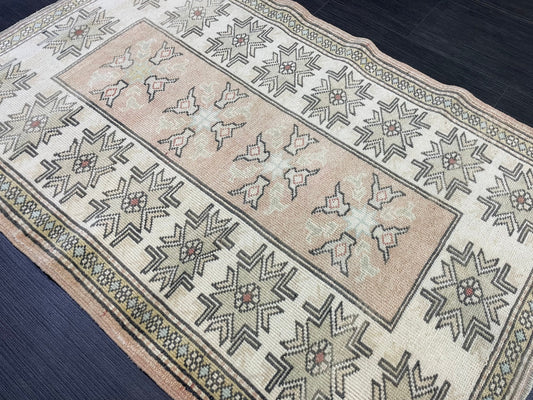 Vintage Oushak 2.10 x 4.3 Rug, Vintage Rug, Wool Muted Hand Knotted Rug, Handmade Rugs Vintage Turkish Rug