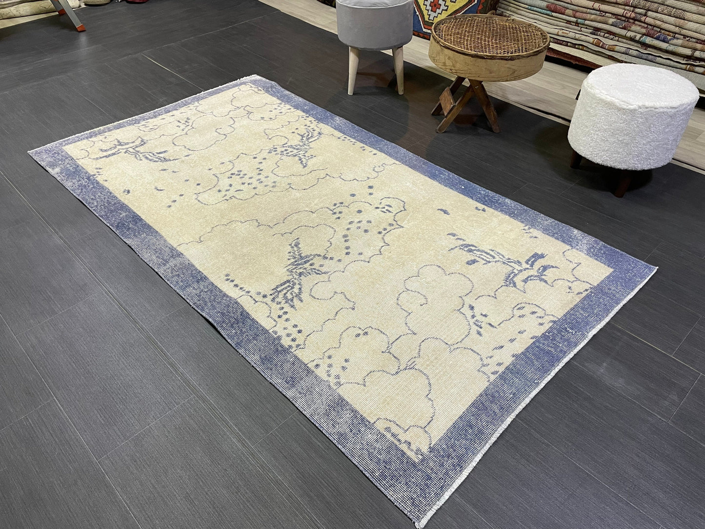 Bathroom Handmade Rug, Vanity 3.8 x 6.9 Rug , Oushak Rug, Wool Oriental Rug, Persian Rug, Vintage Turkish Rug Hand Knotted Wool Rug