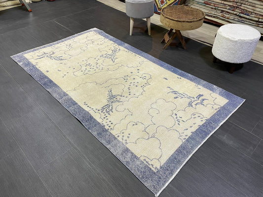 Bathroom Handmade Rug, Vanity 3.8 x 6.9 Rug , Oushak Rug, Wool Oriental Rug, Persian Rug, Vintage Turkish Rug Hand Knotted Wool Rug