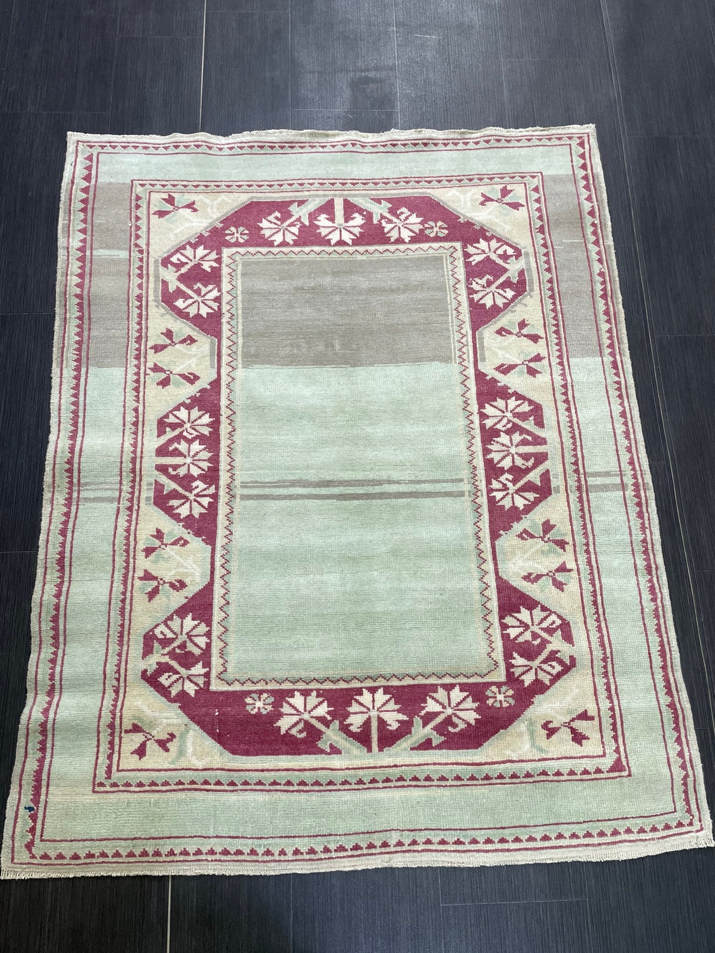 Turkish Rug, Hand Knotted 4x5 Rug, Brown Vintage Rug, Wool Muted Oushak Rug Handmade Rugs Vintage Turkish Rug, bathroom Rug