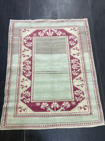 Turkish Rug, Hand Knotted 4x5 Rug, Brown Vintage Rug, Wool Muted Oushak Rug Handmade Rugs Vintage Turkish Rug, bathroom Rug