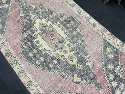 Turkish Muted 4.3 x 8 Rug, Oriental Rug, Large Area Rug, Distressed Vintage Rug, Oushak Rug, Muted Rug Hand Knotted Rug, Handmade Rugs