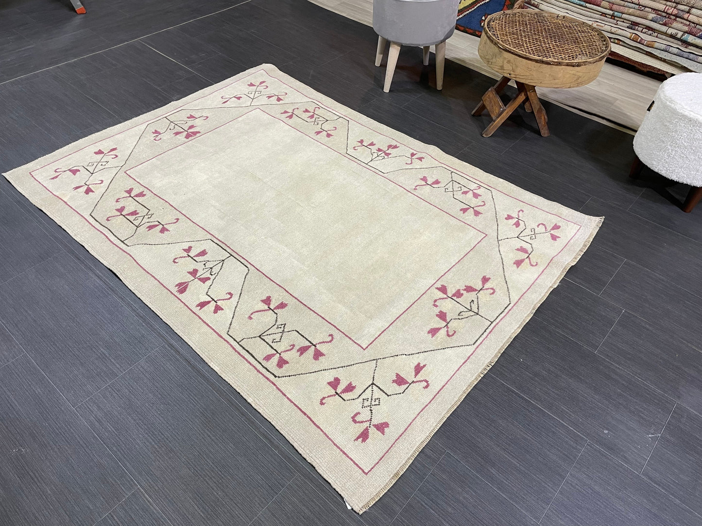 Bathroom Handmade Rug, Vanity 4 x 5.6 Rug , Oushak Rug, Wool Oriental Rug, Persian Rug, Vintage Turkish Rug Hand Knotted Wool Rug